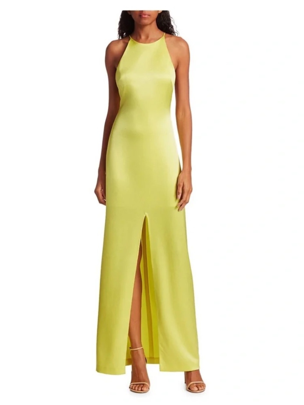 NWT Alice + Olivia Maxi Yellow Halter Ettley Gown Sz 14